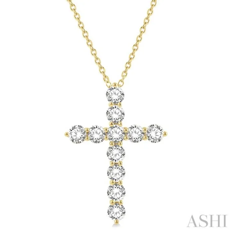 4 ctw Round Cut Diamond Cross Pendant in 14K Yellow Gold with Chain