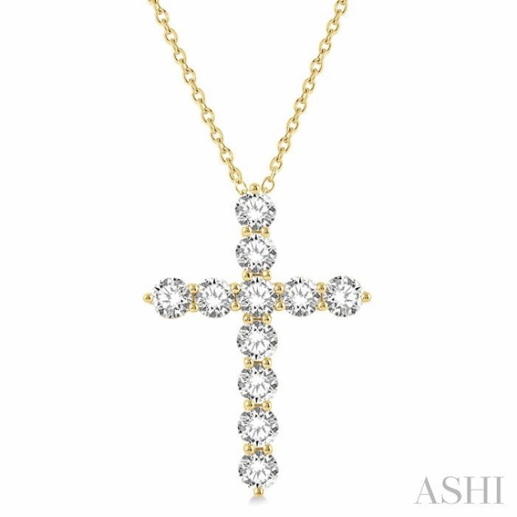 4.00 ctw Round Cut Diamond Cross Pendant in 14K Yellow Gold with Chain