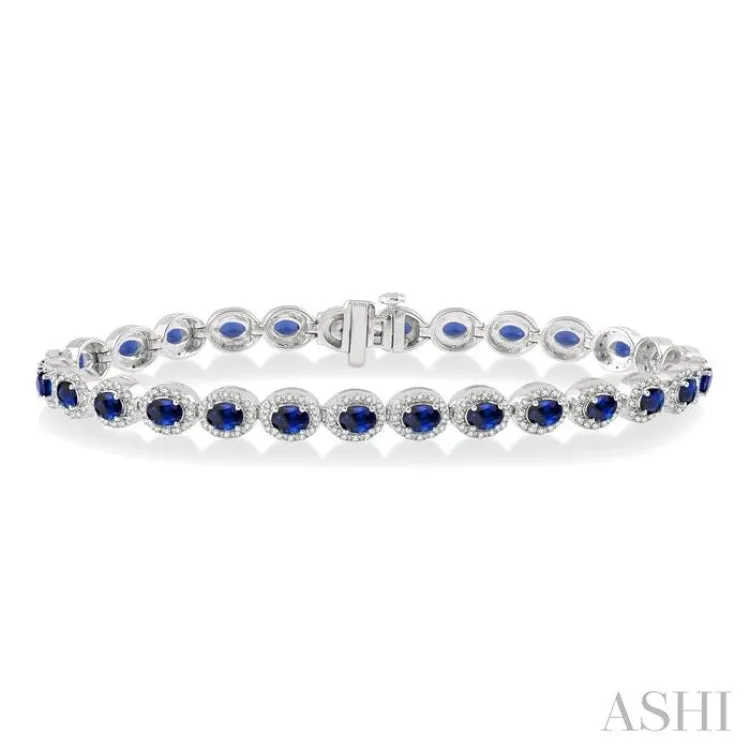 4x3 MM Oval Cut Sapphire and 1 ctw Round Cut Diamond Precious Bracelet in 14K White Gold