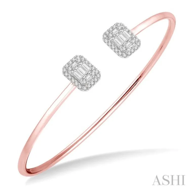 5/8 ctw Emerald Shape Lovebright Open Cuff Diamond Bangle in 14K Rose and White Gold
