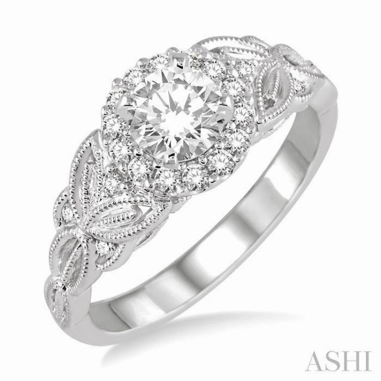 5/8 ctw Diamond Engagement Ring with 3/8 ct Round Cut Center Stone in 14K White Gold