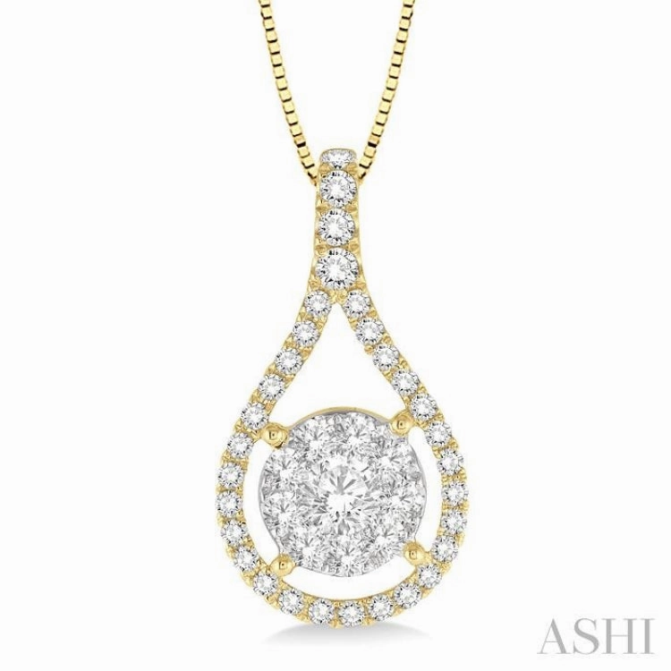 5/8 ctw Lovebright Round Cut Diamond Pendant in 14K Yellow and White Gold with Chain
