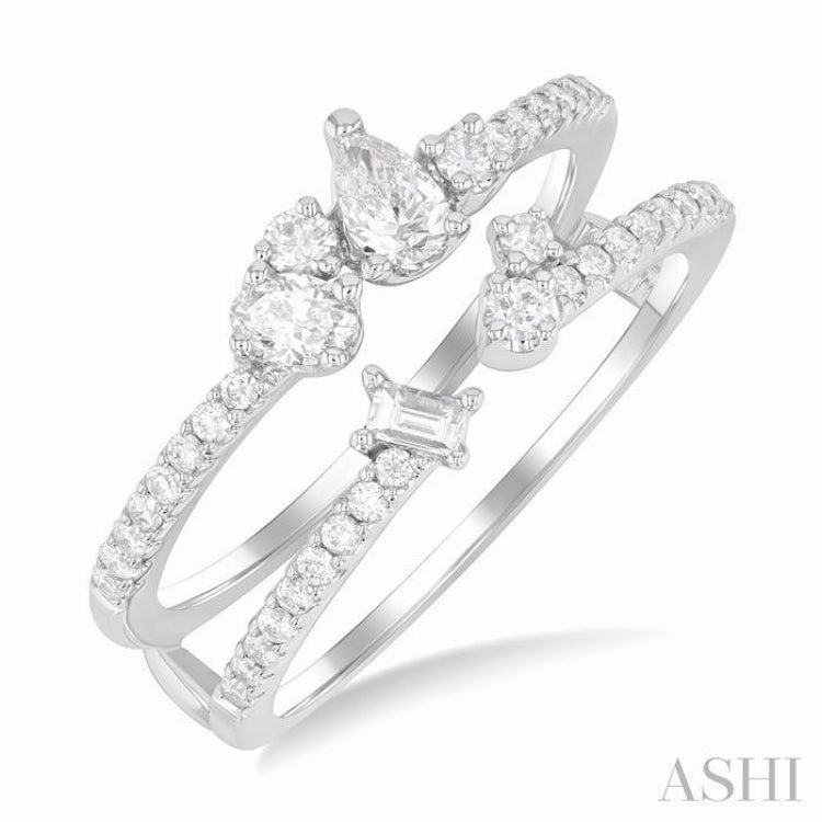 5/8 Ctw Mixed Diamond Cut Fashion Open Ring in 14K White Gold