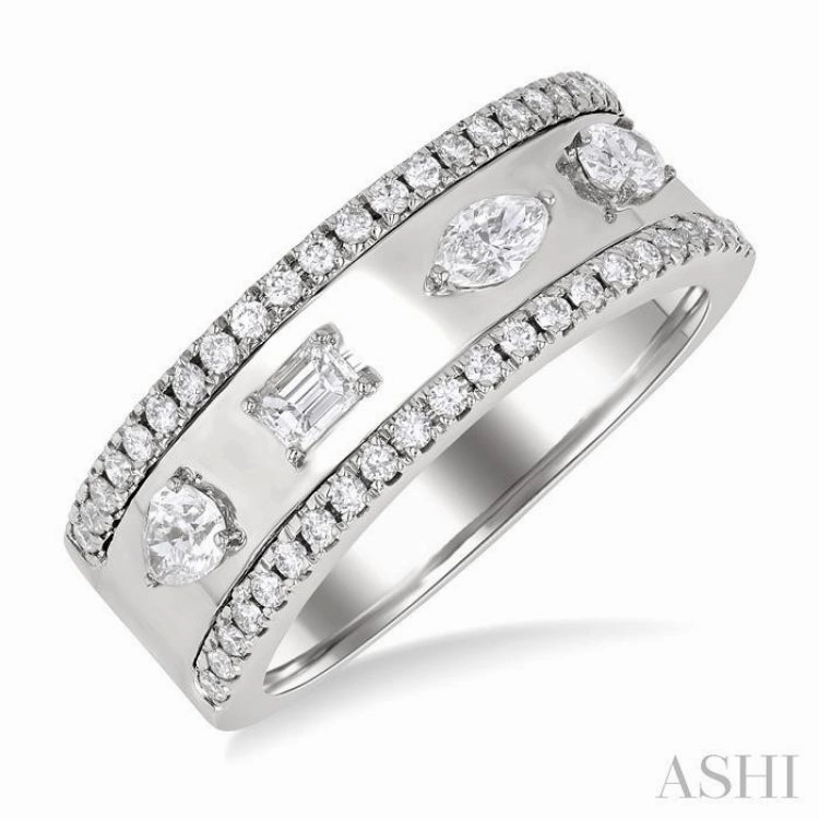 5/8 ctw Mixed Shape Cut Diamond Fashion Wide Band in 14K White Gold