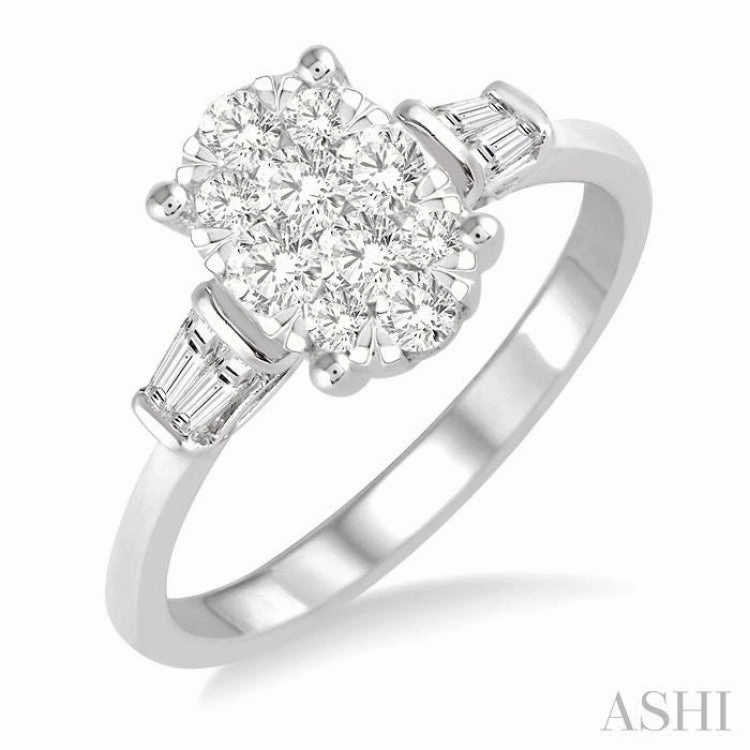 5/8 ctw Oval Shape Lovebright Baguette and Round Cut Diamond Cluster Ring in 14K White Gold