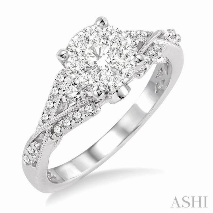 5/8 ctw Round Cut Diamond Lovebright Engagement Ring in 14K White Gold