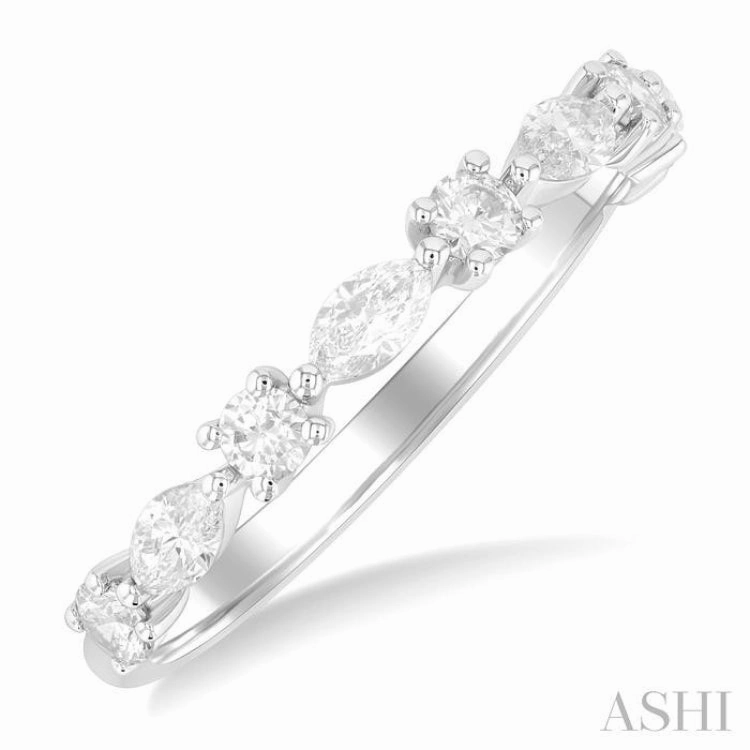 5/8 Ctw Scatter East-West Set Marquise and Round Cut Diamond Fashion Band in 14K White Gold