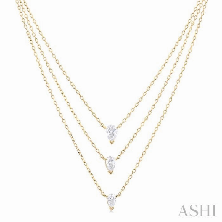 5/8 Ctw Triple Pear Cut Diamond Layered Necklace in 14K Yellow Gold