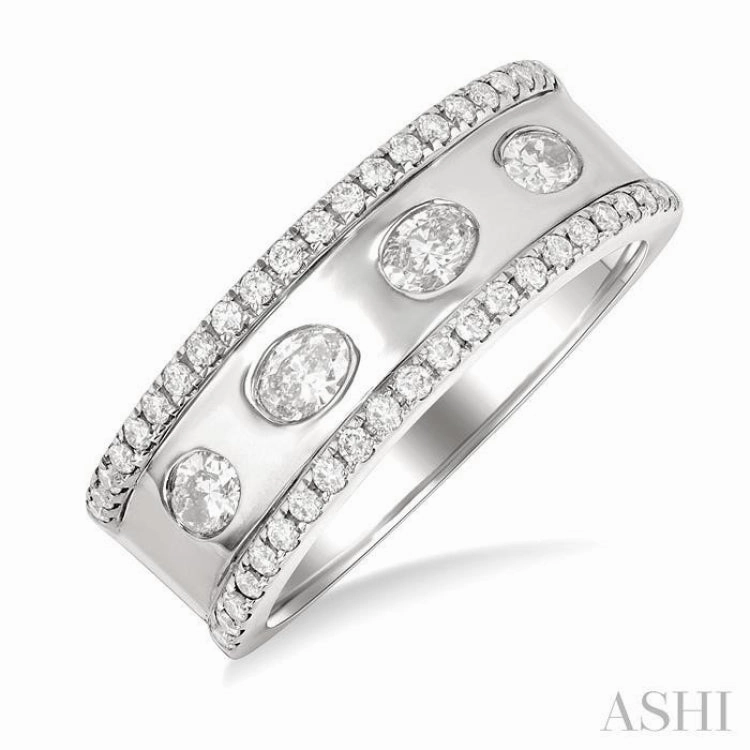 5/8 ctw Wide 4-Stone Oval & Round Cut Diamond Fashion Band in 14K White Gold