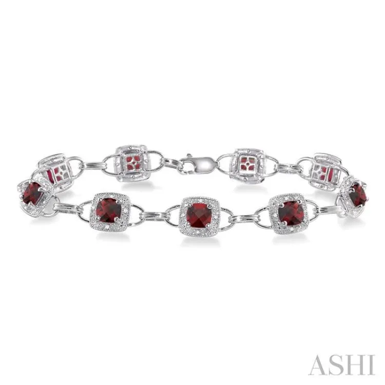5x5MM Cushion Shape Garnet and 1/6 ctw Single Cut Diamond Bracelet in 10K White Gold