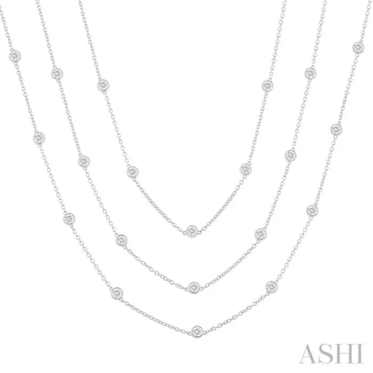 7 Ctw Bezel Set Round Cut Diamond 60-Inch Long Station Necklace in 14K White Gold