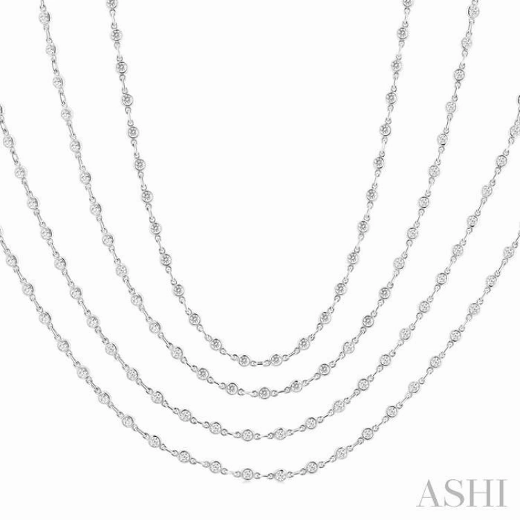 7.00 Ctw Bezel Set Round Cut Diamond Layered 60-Inch Necklace in 14K White Gold