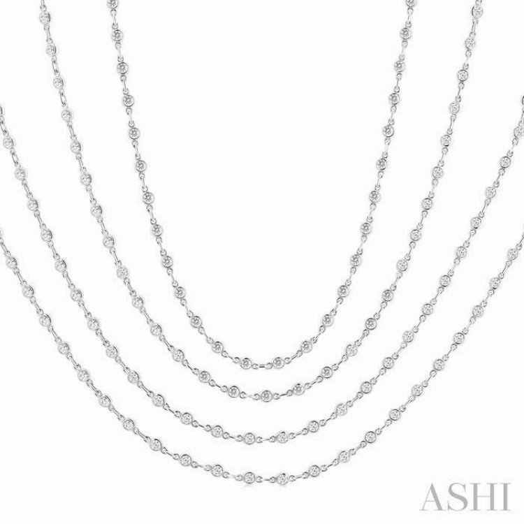 7 Ctw Bezel Set Round Cut Diamond Layered 60-Inch Necklace in 14K White Gold