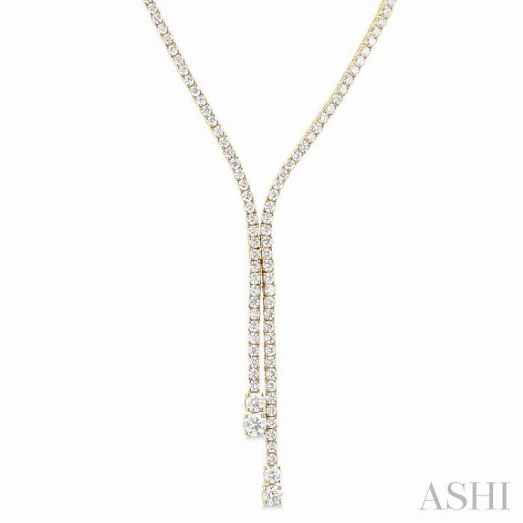 9.00 Ctw Y-Split Round Cut Diamond Lariat Necklace in 14K Yellow Gold