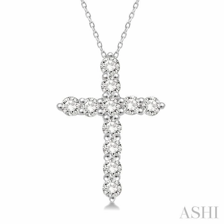 .25CTRDDM CROSS PENDANT WG 14K-H CH*