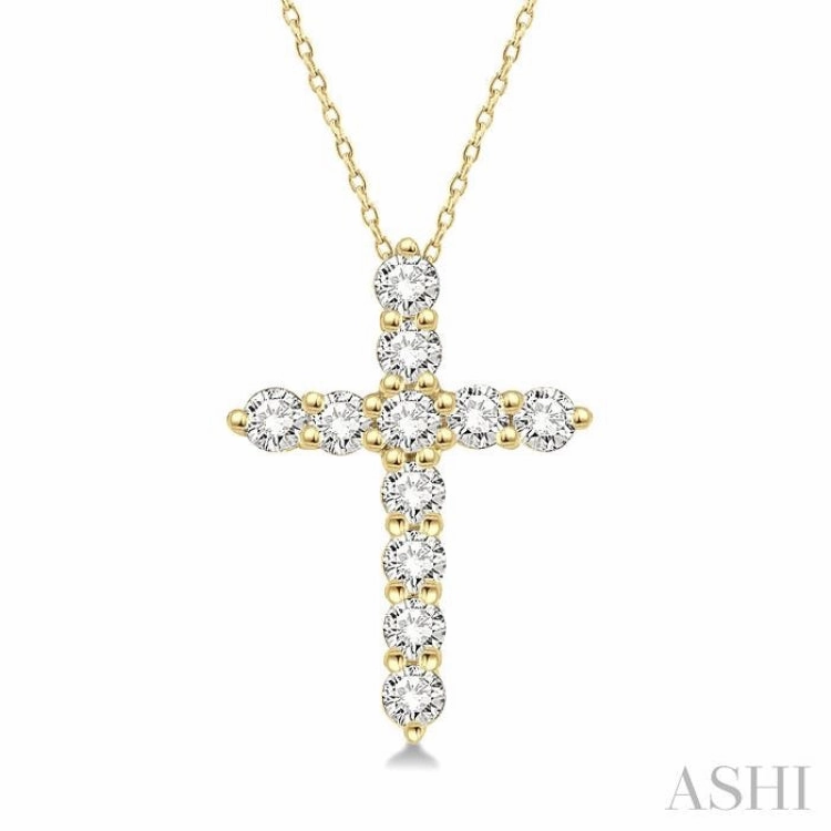 .25CTRDDM CROSS PENDANT YG 14K-H CH*