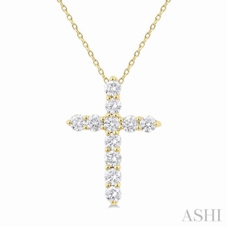 .33CTRDDM CROSS PENDANT YG 14K-H CH*