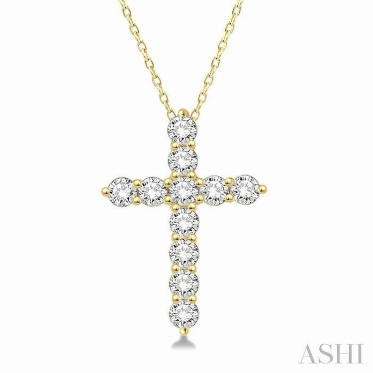 .75CTRDDM CROSS PENDANT YG 14K-H CH*