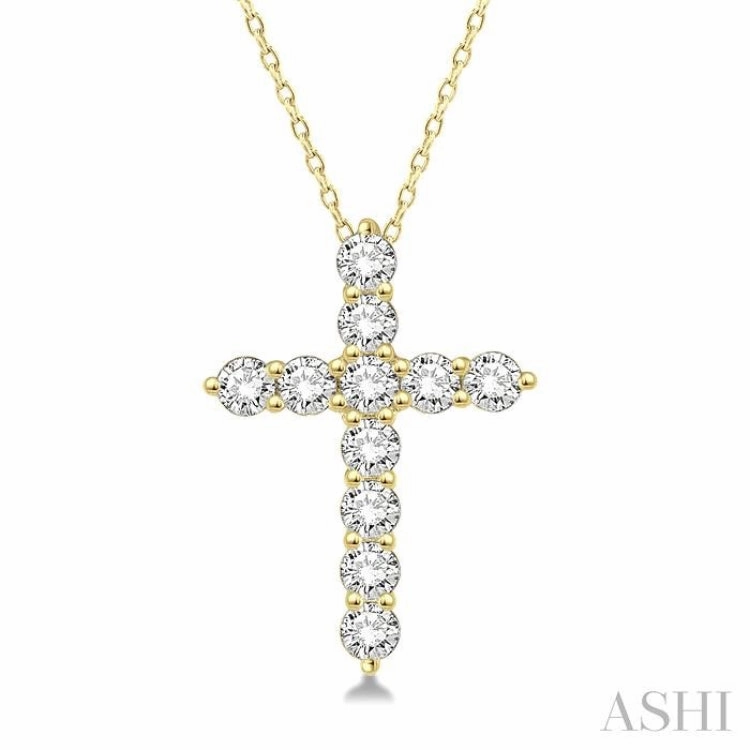 .75CTRDDM CROSS PENDANT YG 14K-H CH*