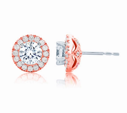 A.JAFFE ART DECO CENTER OF MY UNIVERSE ROSE GOLD DIAMOND HALO EARRINGS