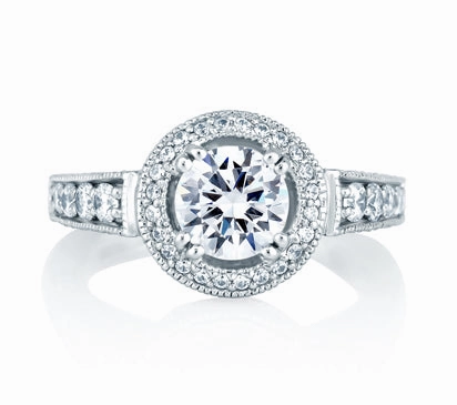 A.JAFFE ART DECO CLASSIC MILGRAIN HALO SET ENGAGEMENT RING 0.93            (not including center st