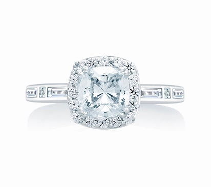 A.JAFFE ART DECO CUSHION CUT HALO WITH BAGUETTES AND PRINCESS AT THE SIDES 0.56             (not in