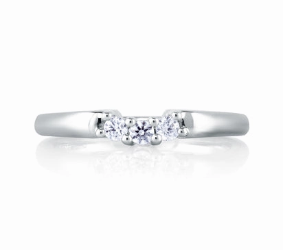 A.JAFFE ART DECO DELICATE THREE STONE BAND WITH SCROLL MOTIF 0.25