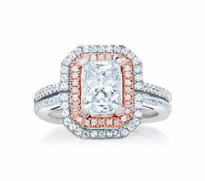 A.JAFFE ART DECO DOUBLE HALO EMERALD CUT ROSE GOLD DIAMOND ENGAGEMENT RING 0.68             (not in