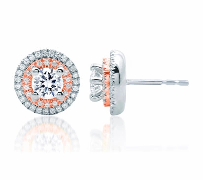A.JAFFE ART DECO DOUBLE HALO ROSE GOLD DIAMOND EARRINGS