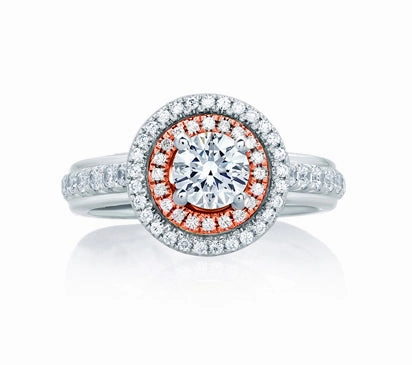 A.JAFFE ART DECO DOUBLE HALO ROSE GOLD DIAMOND PAV ENGAGEMENT RING 0.53             (not including
