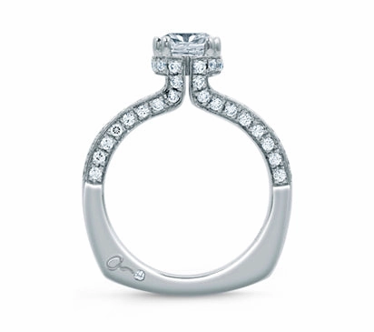 A.JAFFE ART DECO NEW YORK CITY SKYLINE INSPIRED CUSHION CUT DELICATE PAV BRIDAL ENGAGEMENT RING 0.