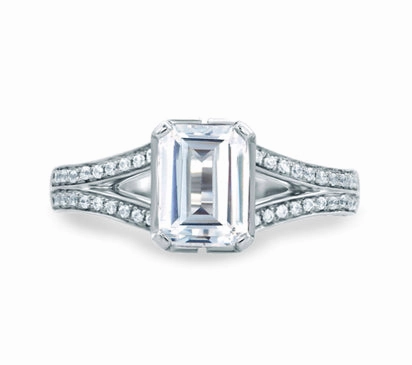A.JAFFE ART DECO NEW YORK CITY SKYLINE INSPIRED EMERALD CUT DELICATE PAV BRIDAL ENGAGEMENT RING 0.