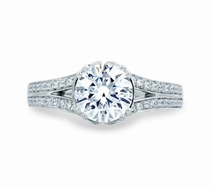A.JAFFE ART DECO NEW YORK CITY SKYLINE INSPIRED ROUND CUT DELICATE PAV BRIDAL ENGAGEMENT RING 0.69