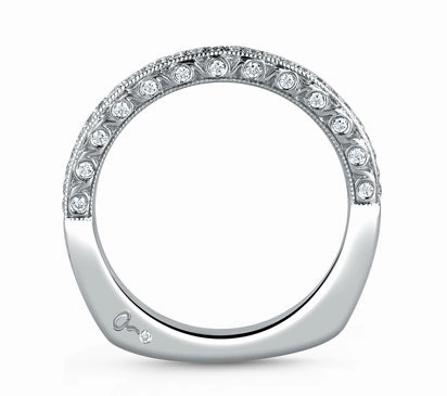 A.JAFFE ART DECO ROYAL PAV SCROLLED PROFILE DIAMOND BAND 0.29