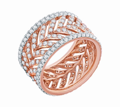 A.JAFFE ART DECO SHARED PRONG AND FRENCH PAV SETTINGS ANNIVERSARY RING