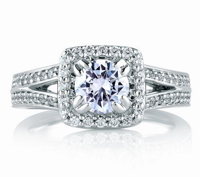 A.JAFFE ART DECO SQUARE HALO SPLIT SHANK ENGAGEMENT RING 0.45             (not including center sto