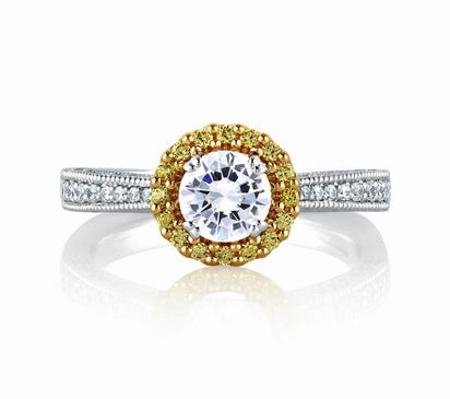 A.JAFFE ART DECO TWO TONE ROUND MILGRAIN HALO ENGAGEMENT RING 0.45             (not including cente