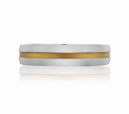 A.JAFFE CLASSICS CENTER STRIPED, SANDBLAST FINISHED, CLASSIC MEN'S RING