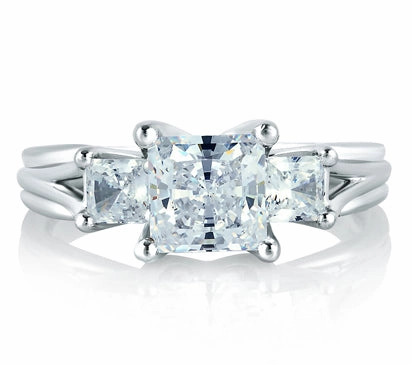 A.JAFFE CLASSICS CLASSIC THREE STONE PRINCESS RING 0.5            (not including center stone)
