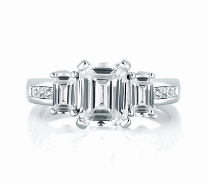 A.JAFFE CLASSICS THREE STONE EMERALD CUT ENGAGEMENT RING 0.77             (not including center sto