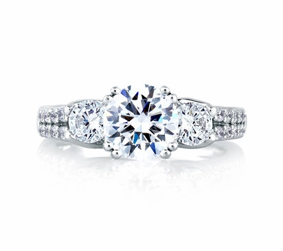 A.JAFFE CLASSICS TRELLIS THREE STONE PLUS ENGAGEMENT RING 0.85             (not including center st