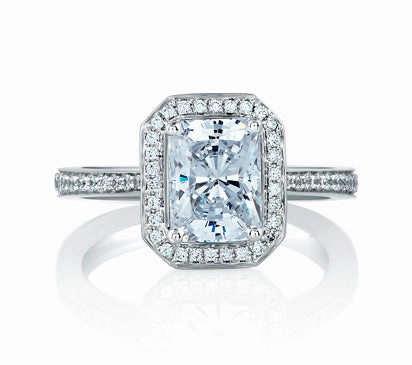 A.JAFFE METROPOLITAN ART DESIGNED TWO TONE HALO EMERALD RING 0.37             (not including center