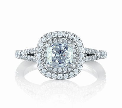 A.JAFFE METROPOLITAN CLASSIC DOUBLE HALO CUSHION ENGAGEMENT RING 0.54             (not including ce