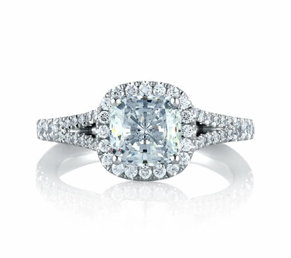 A.JAFFE METROPOLITAN SPLIT SHANK OPEN BRIDGE HALO CUSHION ENGAGEMENT RING 0.42             (not inc