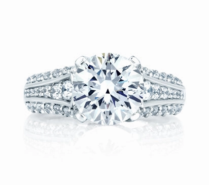 A.JAFFE METROPOLITAN THREE ROW DESIGNER STUDDED PRONG ENGAGEMENT RING 0.6             (not includin