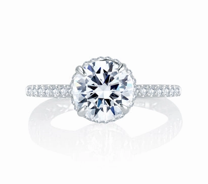 A.JAFFE QUILTED COLLECTION ALLURING HAND SET PAV DIAMOND HALO QUILTED ENGAGEMENT RING 0.25