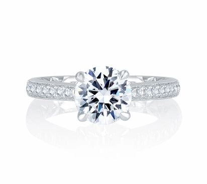 A.JAFFE QUILTED COLLECTION EXQUISITE QUILTED INTERIOR FOUR PRONG DIAMOND ENGAGEMENT RING 0.21