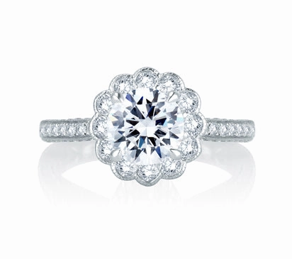 A.JAFFE QUILTED COLLECTION FLORAL INSPIRED HAND SET PAV HALO QUILTED ENGAGEMENT RING 0.75
