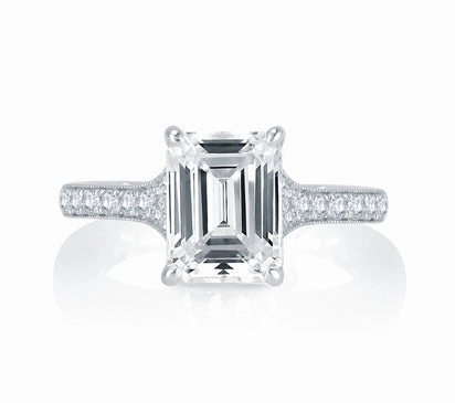 A.JAFFE QUILTED COLLECTION MODERN MEETS VINTAGE MICRO PAV EMERALD DIAMOND CENTER QUILTED ENGAGEMEN