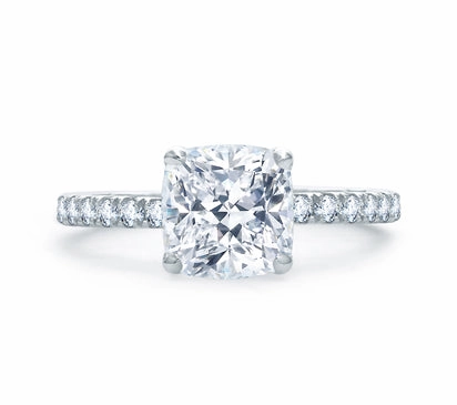 A.JAFFE QUILTED COLLECTION QUILTED FRENCH PAV CUSHION CUT CENTER ENGAGEMENT RING 0.48